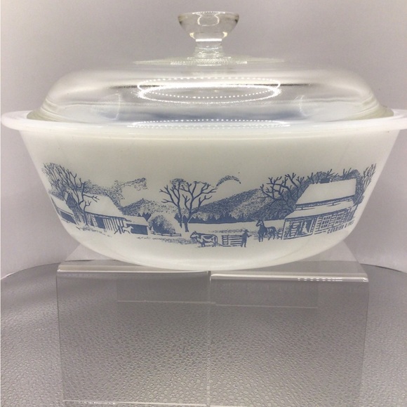 Royal Currier & Ives Glassbake Vintage 2 QT. With Lid, MADE IN USA, EUC - Picture 1 of 12